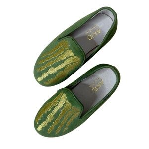 AKID Green Skeleton Loafers with Gold. Size 10, Excellent Condition. HTF